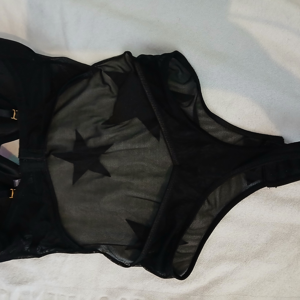 Black Mesh Bra with Star Design